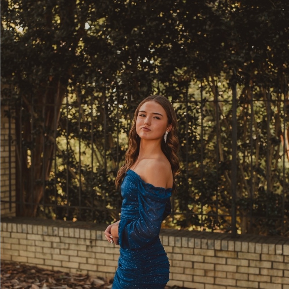 Shimmering Navy Ruched Dress